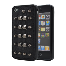 OEM - Studded leather pattern FlexiSkal till Apple iPhone 4S/4 (Point Mountains)