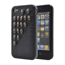 OEM - Studded leather pattern FlexiSkal till Apple iPhone 4S/4 (Half Skulls)