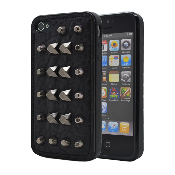 OEM - Studded leather pattern FlexiSkal till Apple iPhone 4S/4 (Point Mountains)
