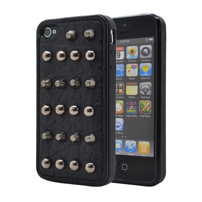 OEM - Studded leather pattern FlexiSkal till Apple iPhone 4S/4 (Point Dots)