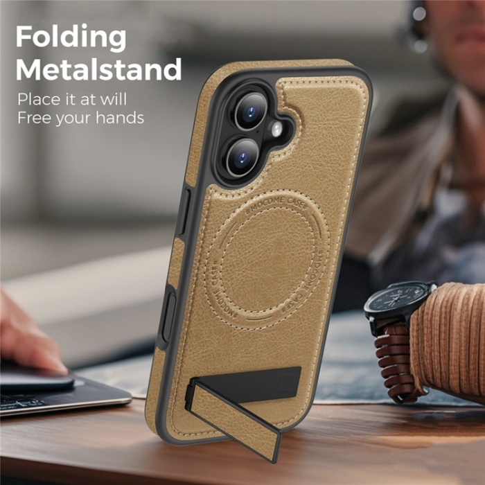 A-One Brand - iPhone 17 Mobilskal MagSafe Kickstand Läder - Ökenguld