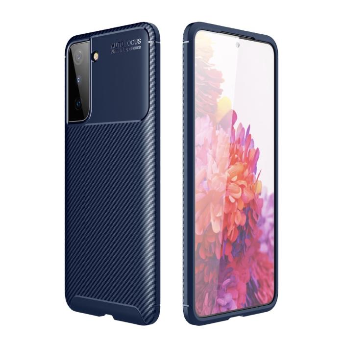 OEM - Carbon Fiber Mobilskal till Samsung Galaxy S21 Ultra - Blå