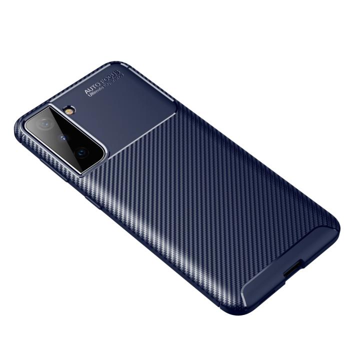 OEM - Carbon Fiber Mobilskal till Samsung Galaxy S21 Ultra - Blå