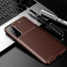 OEM - Carbon Fiber Mobilskal till Samsung Galaxy S21 Plus - Brun