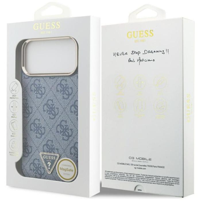 Guess - Guess iPhone 17 Pro Max Mobilskal MagSafe 4G Triangle Logo - Blå Guld