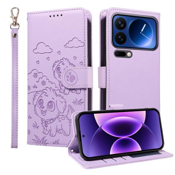 A-One Brand - Xiaomi 17 Pro Max Plånboksfodral RFID Dog Pattern Med Handledsrem - Lila