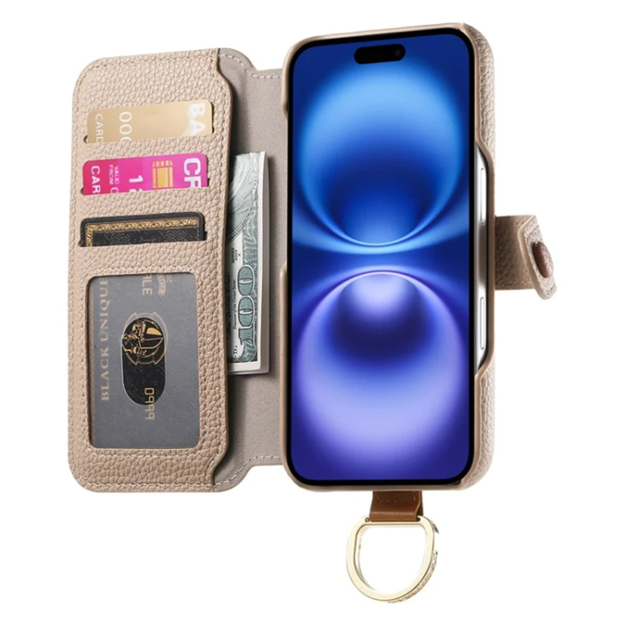 A-One Brand - iPhone 17 Pro Max Konstläder Plånboksfodral RFID-Skydd Zipper - Khaki