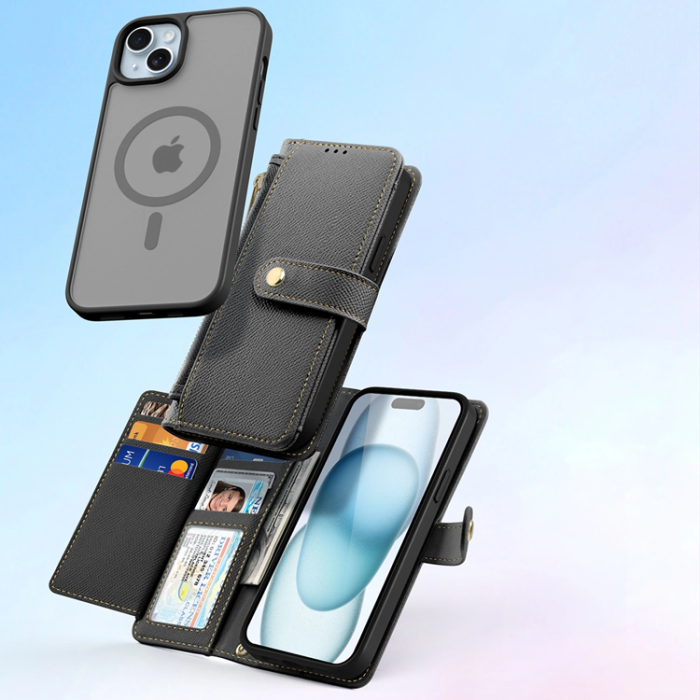 Dux Ducis - Dux Ducis iPhone 15 Plånboksfodral Lawa Läder - Svart