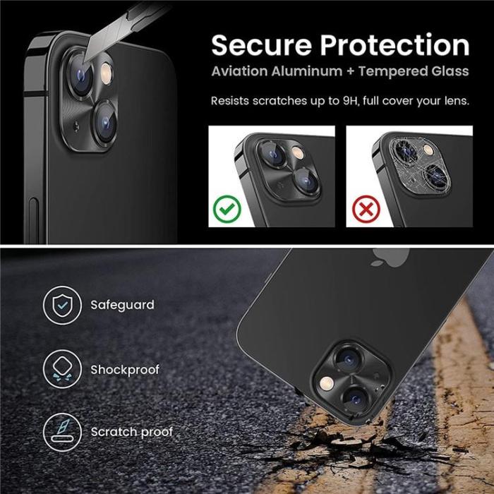 HAT PRINCE - ENKAY iPhone 15/15 Plus Kameralinsskydd i Härdat glas - Svart