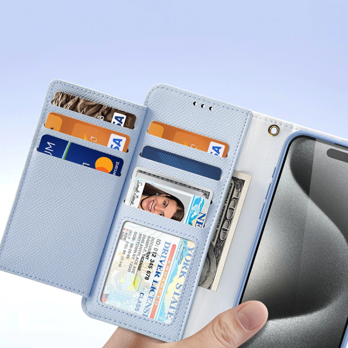 Dux Ducis - Dux Ducis iPhone 15 Pro Plånboksfodral Lawa Läder - Blå