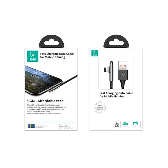 SiGN - SiGN USB-A till Lightning kabel Gaming kabel, 2m, 2.4A - Svart