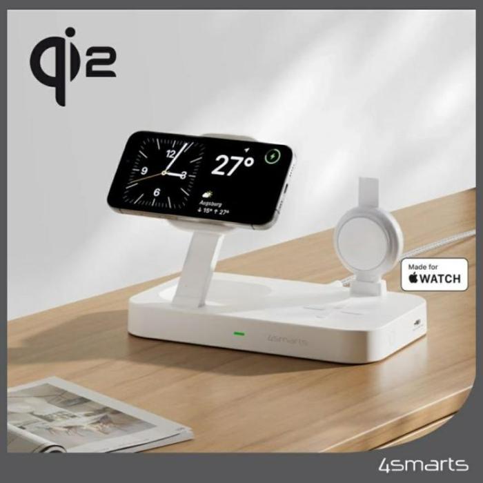 4smarts - 4smarts Qi2 Trådlös Laddare Apple Watch, iPhone, Airpods - Vit
