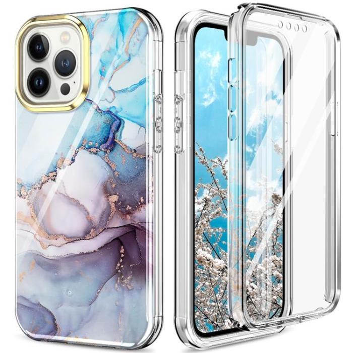 A-One Brand - iPhone 14 Pro Max Skal 360 Marble - Blå