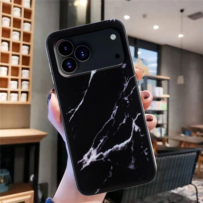 A-One Brand - iPhone 17 Pro Max Mobilskal Marble Pattern Painted TPU - Svart