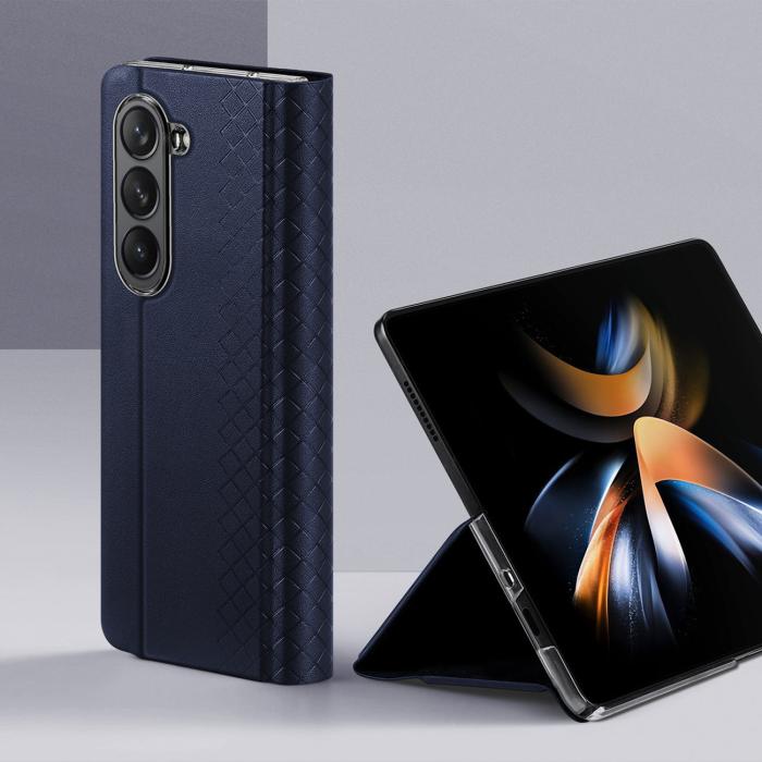 Dux Ducis - Dux Ducis Galaxy Z Fold 5 Plånboksfodral Bril Läder Flip - Blå