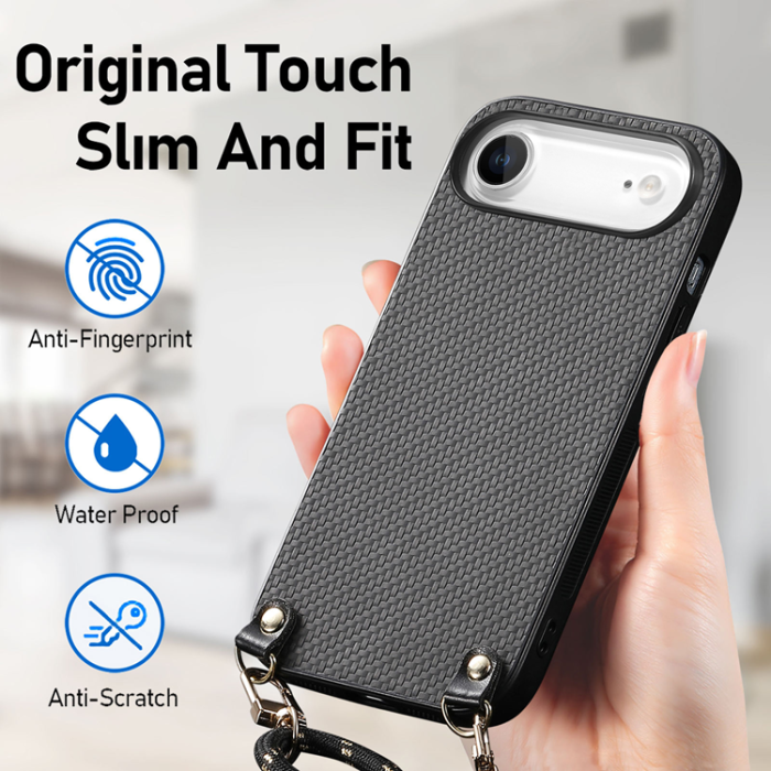 A-One Brand - iPhone Air Mobilskal Med Axelrem Snodd Carbon Fiber - Svart