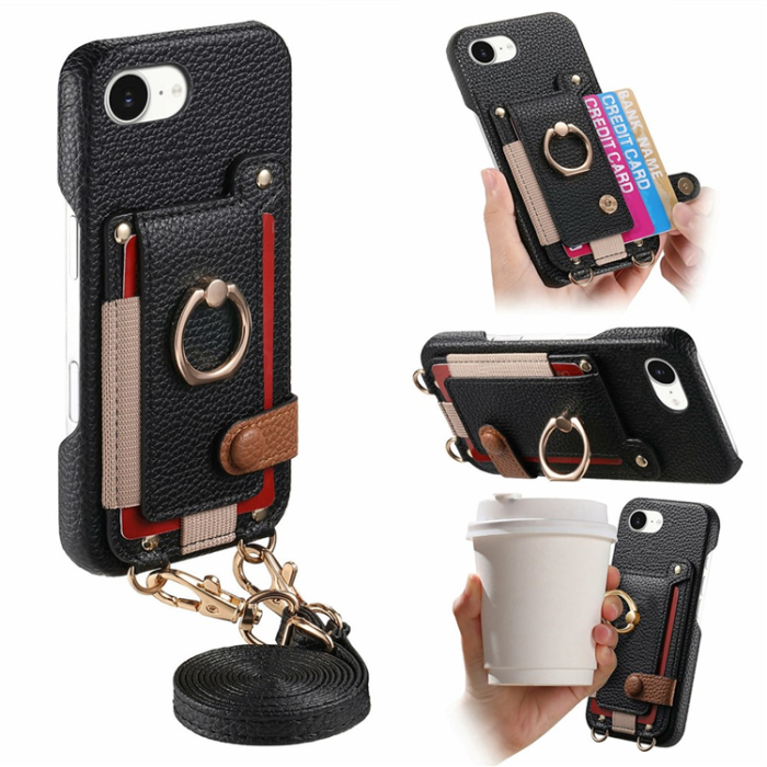 A-One Brand - iPhone 16e Mobilskal med Korthållare Ring Kickstand