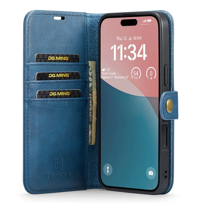 DG.MING - DG.MING iPhone 16 Plånboksfodral Split Läder - Blå