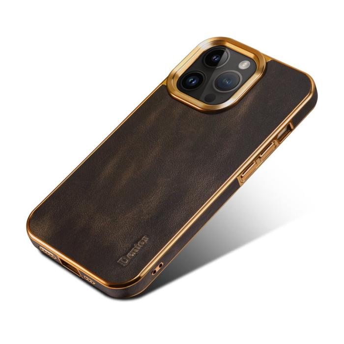 DENIOR - DENIOR Mobilskal till iPhone 15 Pro Äkta Läder + PC + TPU - Svart