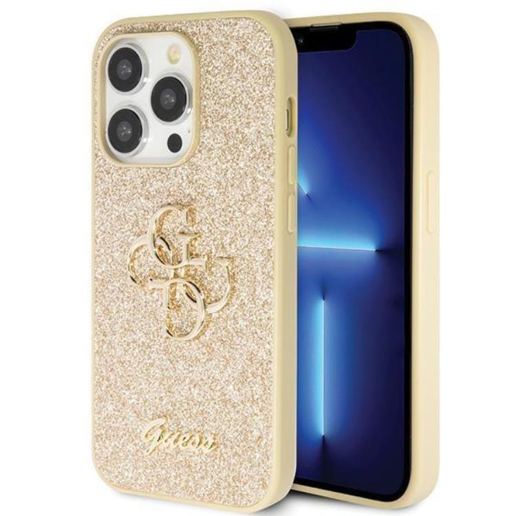 Guess Mobilskal till iPhone 14 Pro Glitter Script Big - Guld