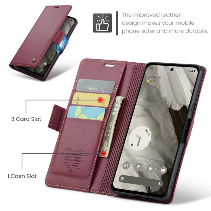 Caseme - CASEME Plånboksfodral Konstläder till Google Pixel 8 - Röd
