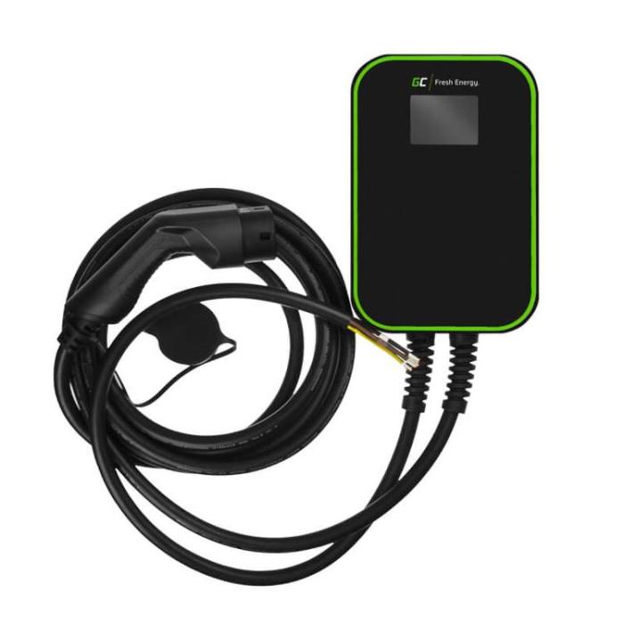 UTGATT1 - GREENCELL LaddBox Elbil med Kabel EV14 Typ2 6.5m 22kW 32A LCD IP66 - Svart