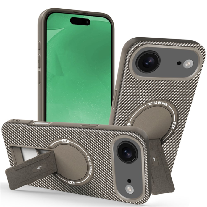 A-One Brand - iPhone 17 Air Mobilskal MagSafe Kickstand Carbon Fiber - Brun