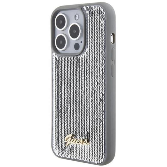 Guess - Guess iPhone 15 Pro Mobilskal Sequin Script Metal - Silver