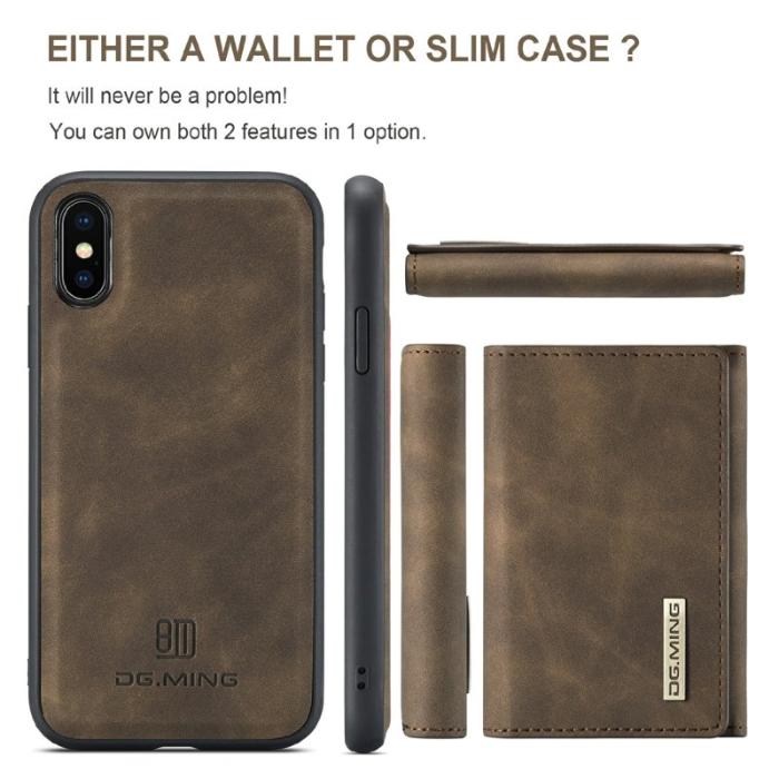 DG.MING - DG.MING M1 Wallet Mobilskal i Konstläder för iPhone X/XS - Brun