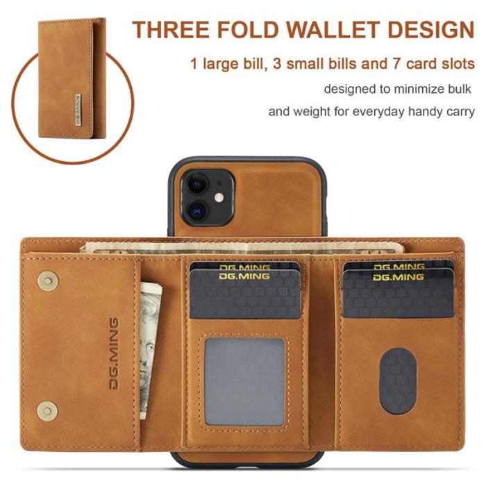 DG.MING - DG.MING M1 Wallet Mobilskal med Kickstand för iPhone 11 - Brun