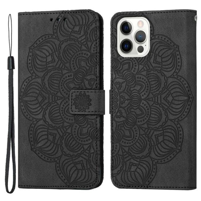 A-One Brand - iPhone 14 Pro Plånboksfodral Mandala Flower - Svart