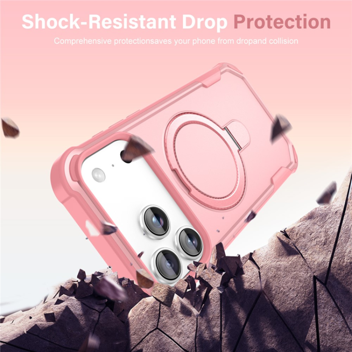 A-One Brand - iPhone 17 Pro Mobilskal MagSafe Kickstand Shockproof - Rosa