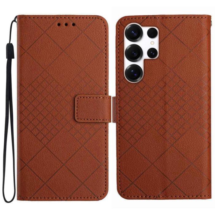 OEM - Samsung Galaxy S26 Ultra Fodral Imprint Konstläder Flip - Brun