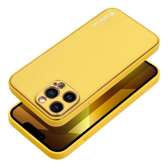 Forcell - Forcell iPhone 14 Pro Max Skal Läder Konstläder Gul
