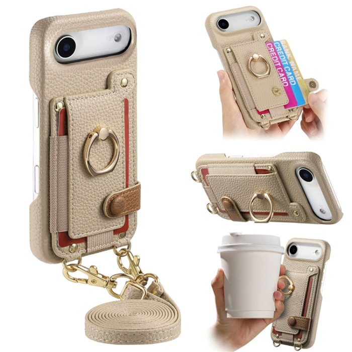 A-One Brand - iPhone Air Mobilskal med Korthållare Ring Kickstand - Khaki