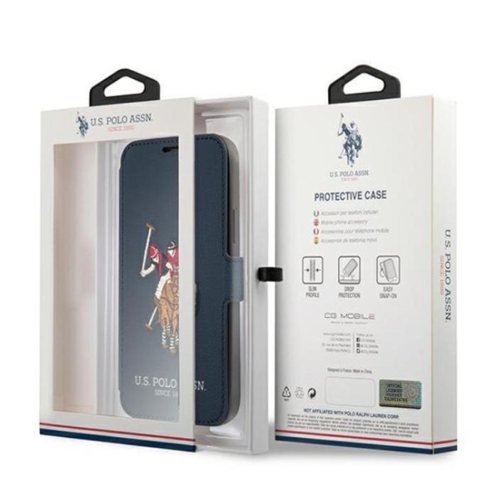 US Polo - US Polo Embroidery Collection Plånboksfodral iPhone 12 / 12 Pro - Marinblå