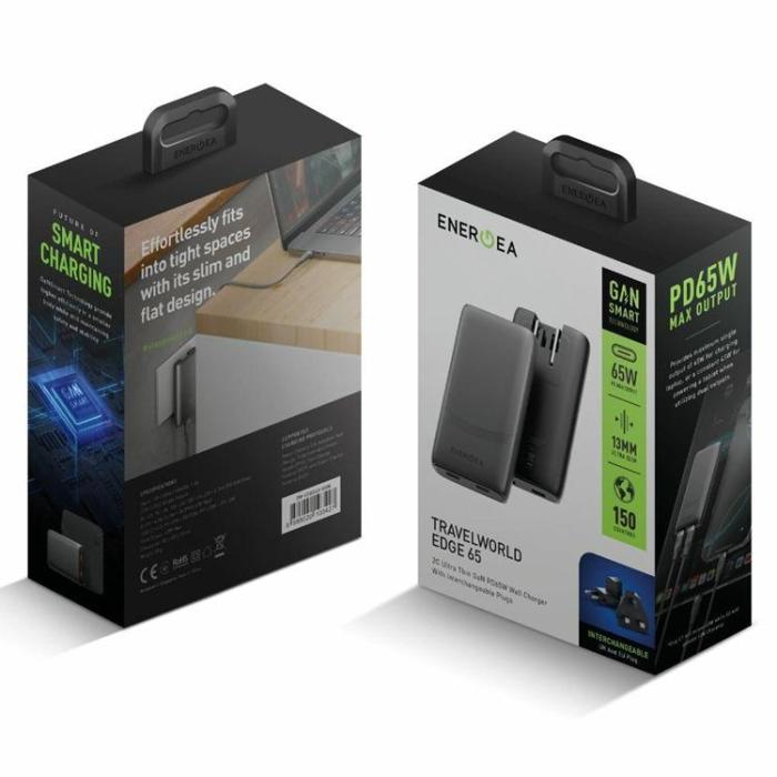 ENERGEA - Energea Snabbladdare 65W 2xUSB-C 3.0 (US/UK/EU) TravelWorld Edge - Graphite