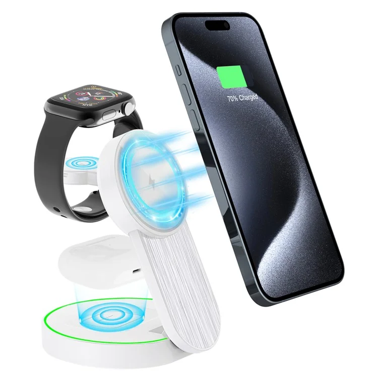 3in1 MagSafe Trådlös Laddare iPhone Apple Watch Airpods 15W L9 - Vit (Vit) (Vit) | 505295 | AlltMobil