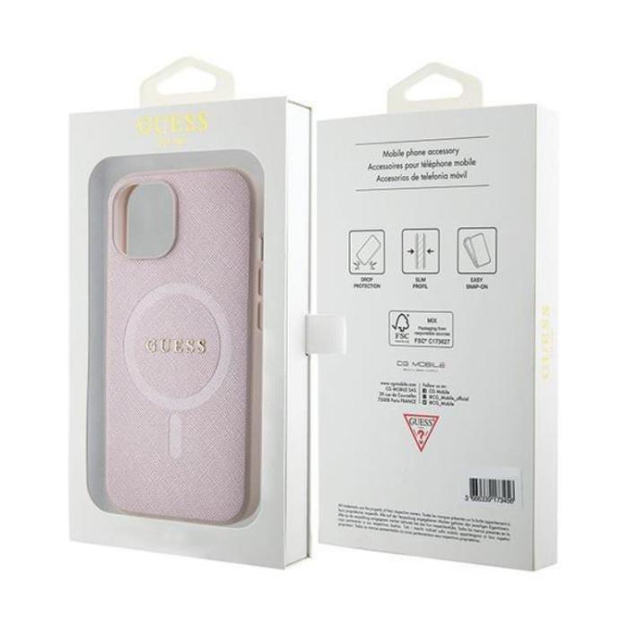 Guess - Guess iPhone 15 Mobilskal Magsafe Saffiano - Rosa
