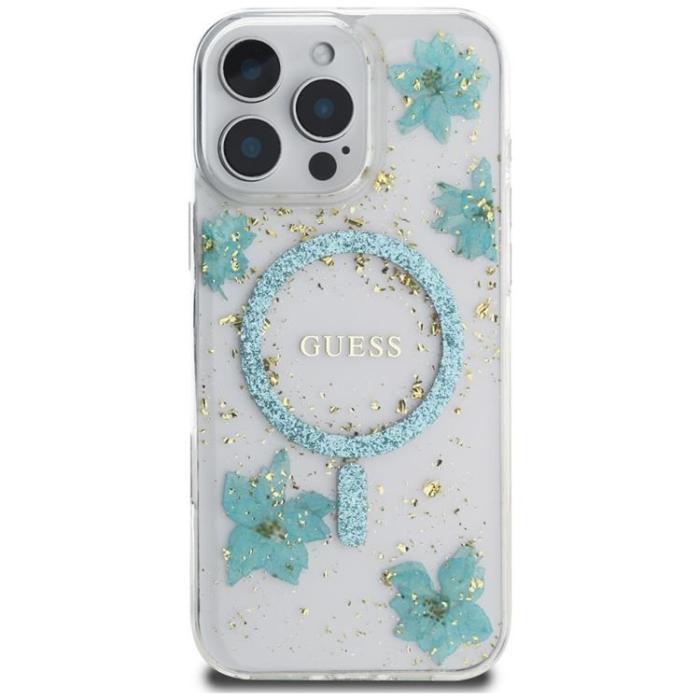 Guess - Guess iPhone 16 Pro Mobilskal MagSafe Resin Flowers - Turkos