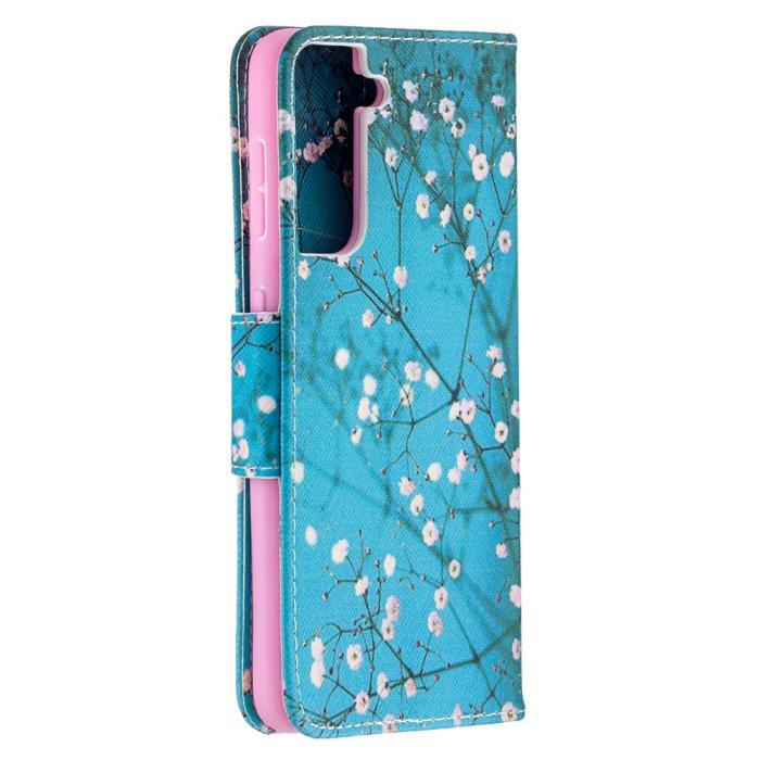 OEM - Plånboksfodral till Samsung Galaxy S21 Ultra - Gröna Blommor