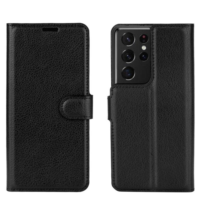 UTGATT1 - Litchi Plånboksfodral till Samsung Galaxy S21 Ultra - Svart