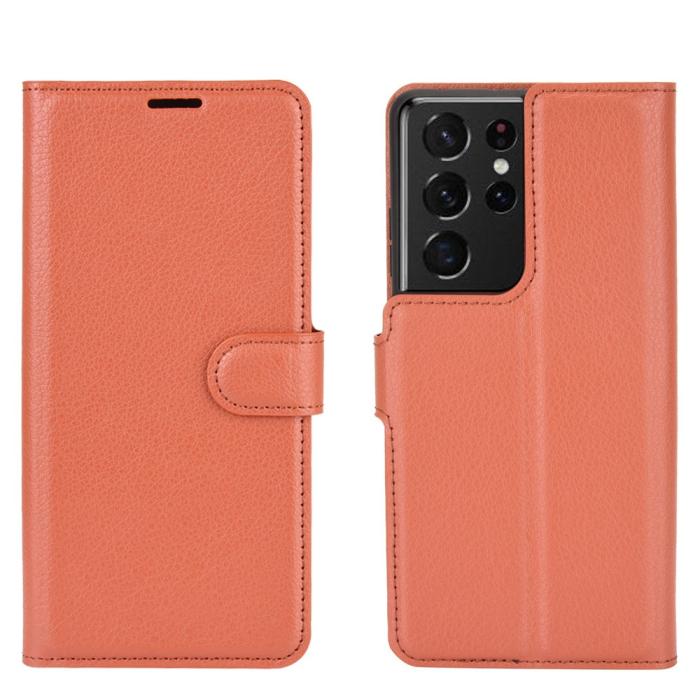 A-One Brand - Litchi Plånboksfodral till Samsung Galaxy S21 Ultra - Brun