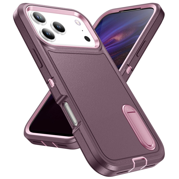 A-One Brand - iPhone 17 Pro Max Mobilskal Kickstand Silikon - Lila/Rosa