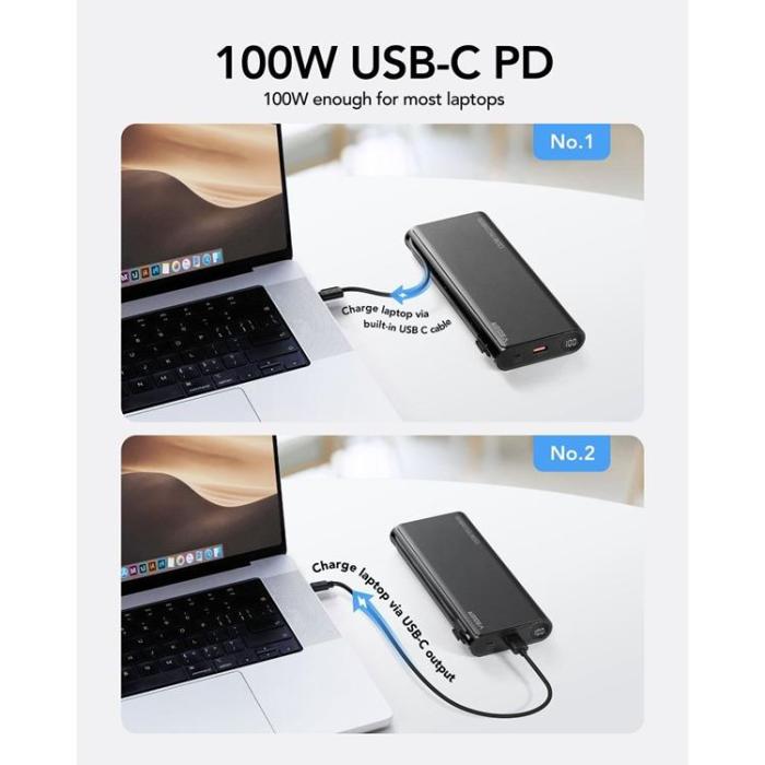 Veger - VEGER Powerbank 25000 mAh med Lightning/Typ-C Kablar 130W TCE130