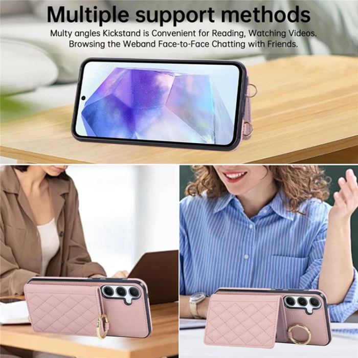 A-One Brand - Galaxy A17 5G/4G Mobilskal Korthållare Kickstand Rhombus - Rosa