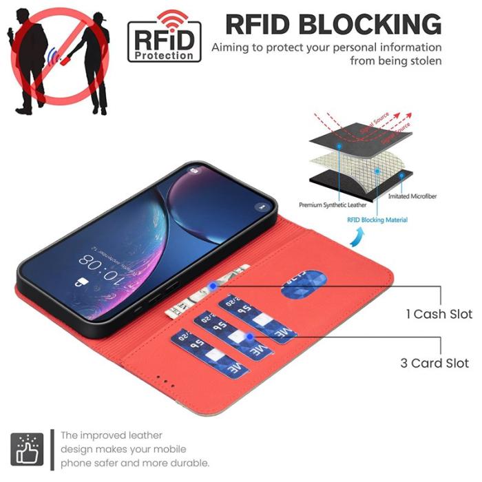BINFEN COLOR - BINFEN Samsung Galaxy A37 Plånboksfodral Konstläder RFID Skydd - Röd