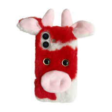 A-One Brand - iPhone 17 Mobilskal Fluffy Cute Cow Plush TPU - Röd