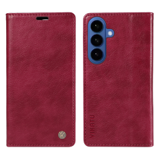 YIKATU - YIKATU Galaxy S26/S26 Pro Plånboksfodral Litchi Läder - Vinröd