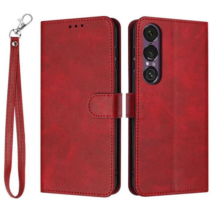 A-One Brand - Sony Xperia 1 VII Plånboksfodral Calf Texture Med Rem - Röd